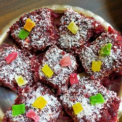 A picture of Coconut beetroot barfi.