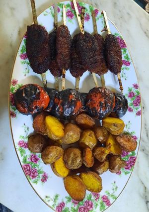 عکسی از دستور کباب تابه ای و سیب زمینی تنوری قابلمه ای