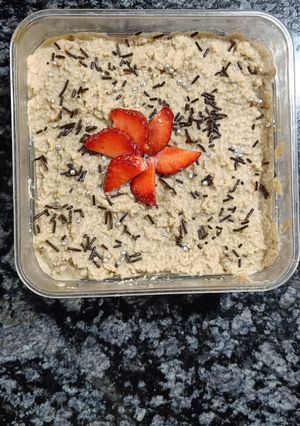 A picture of Coffee Custard Pudding with Strawberries.
