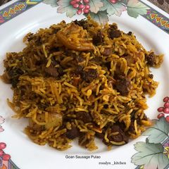 Goan Sausage Pulao (Chorizo Pulao) A picture of Goan Sausage Pulao (Chorizo Pulao).