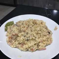 Una foto de Risotto de setas y bacon