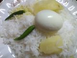 Boiled rice with egg and Potato