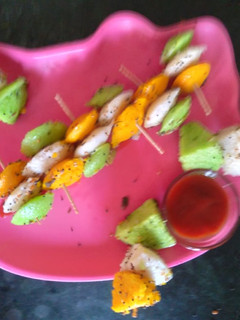 A picture of Tri color mini Idli.