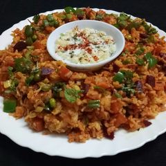 Veg beetroot pulao A picture of Veg beetroot pulao.