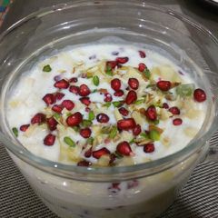 Fruits Raita with curd and milkmaid A picture of Fruits Raita with curd and milkmaid.