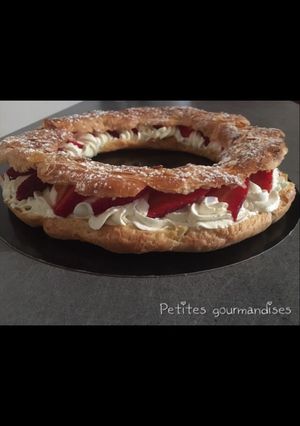 A picture of Paris-Brest with Strawberry Whipped Cream.