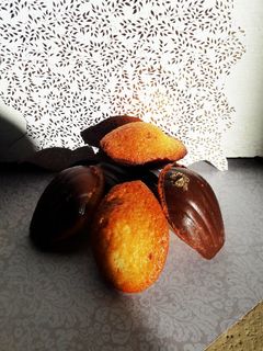 Une photo de **Madeleine à bosse sur coque chocolat