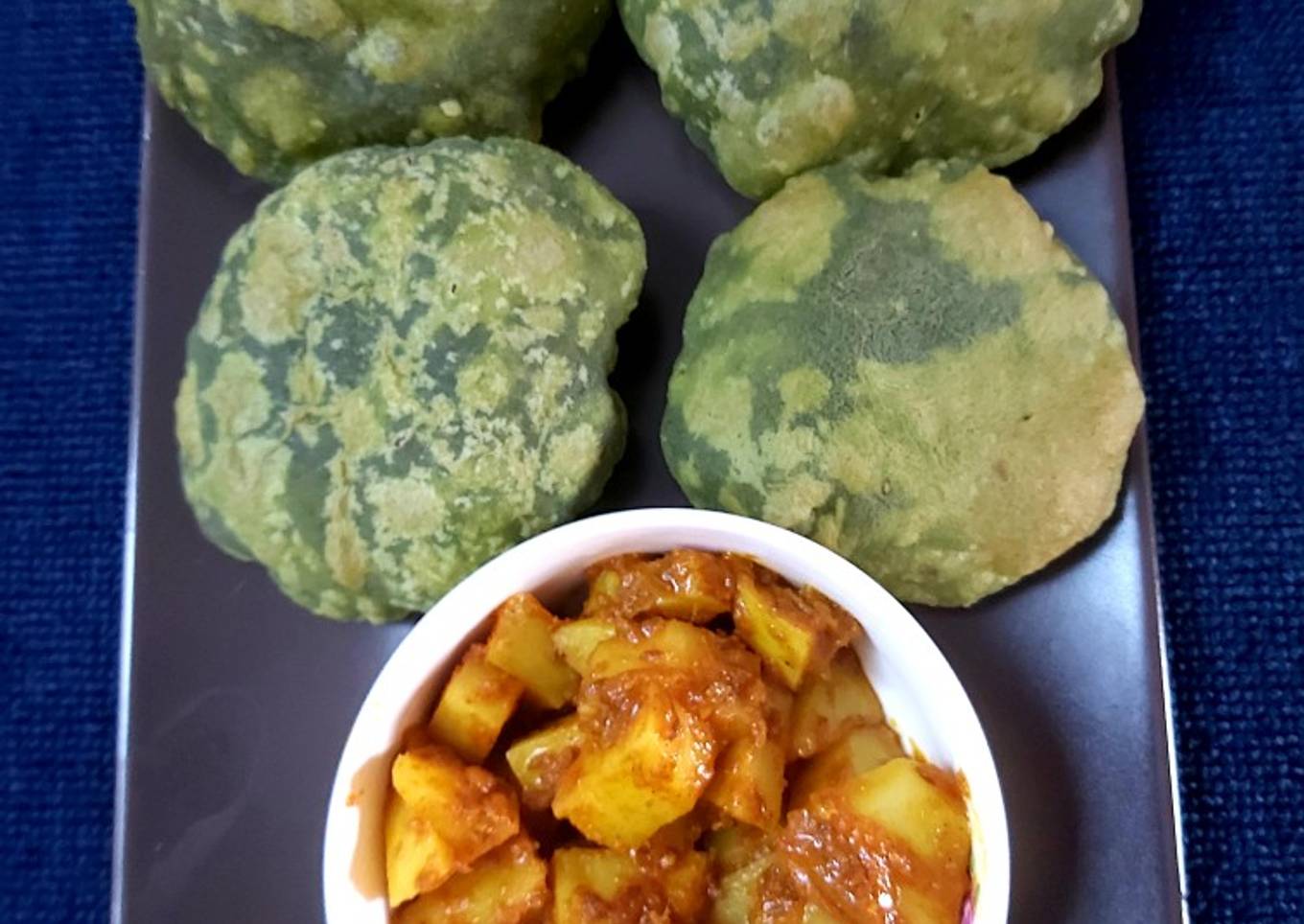 Easiest Way to Make Homemade Masala palak poori served with aloo sabzi