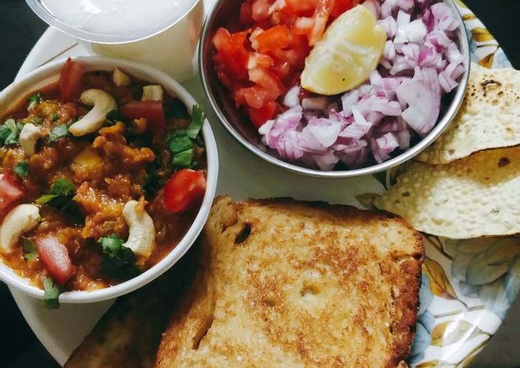 Recipe of Super Quick Homemade Pavbhaji with buttermilk papad and salad