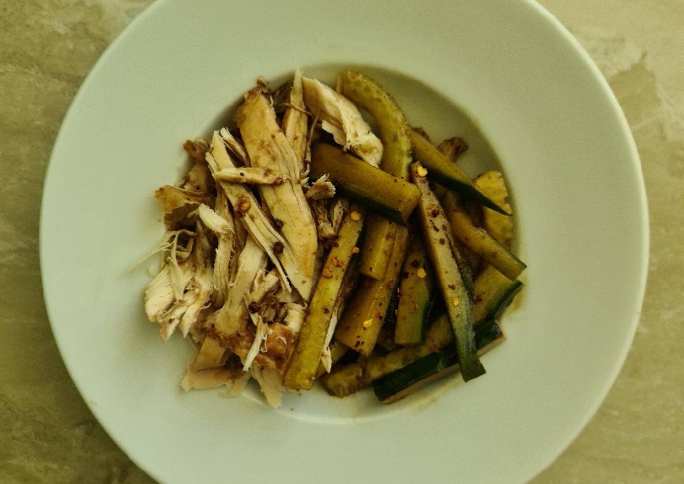 Shredded chicken with cucumber salad