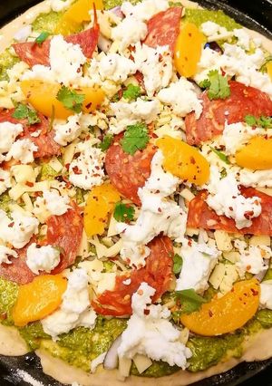 A picture of Peach perfect pizza.