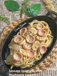 Foto resep Sausage Spaghetti with Mushroom Sauce (Spaghetti Sosis Saus Jamur)