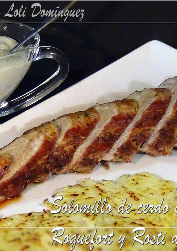 Una foto de Solomillo de cerdo con salsa Roquefort y Rosti de patatas