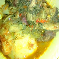 A picture of Yam with soup.