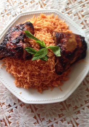 صورة لوصفة رز احمر مع الدجاج