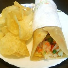 A picture of Egg roll and chips.
