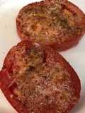 Broiled fresh garlic parm tomatoes