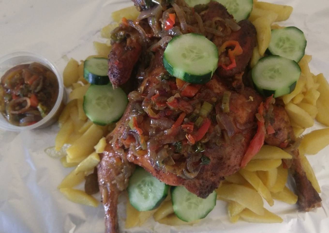 Roasted chicken and chips