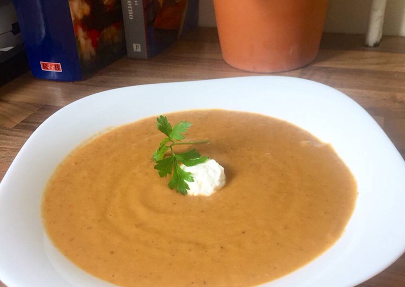 Crema de coliflor, pimientos y berenjenas asad@s