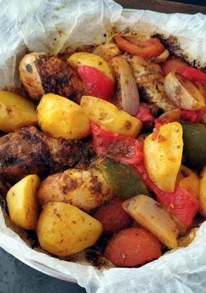 Una foto de Pollo con verduras, sin horno
