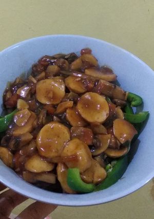 Foto resep Tumis Green Bell Pepper + Saus Jamur