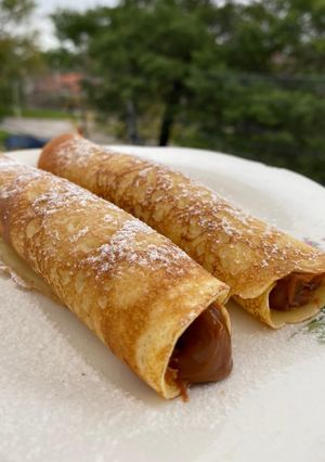Una foto de Panqueques con dulce de leche