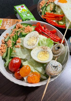 A picture of ❤️Garlic-Flavored Belt Fish and Egg Salad❤️.