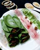 Spinach Patishapta Crepe/Pancake with khoya Coconut filling