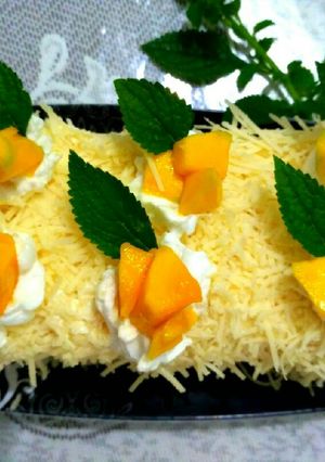 Foto resep Bolu vanilla toping keju dan mangga