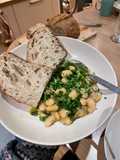 Miso Butter Beans with leeks and spring greens (GF, VG)