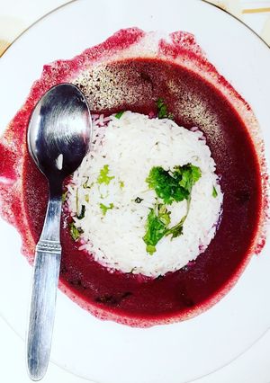 A picture of Beetroot rasam.