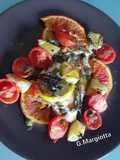 Trancio di salmone al forno, con agrumi, timo e pomodorini