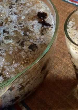 A picture of Basil Seed, Grass Jelly, and Malva Nut Drink.