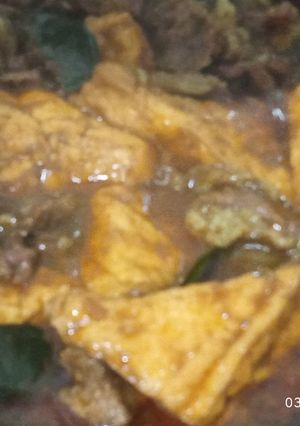 Foto resep Rendang kambing tahu kulit bumbu bamboe tanpa santan