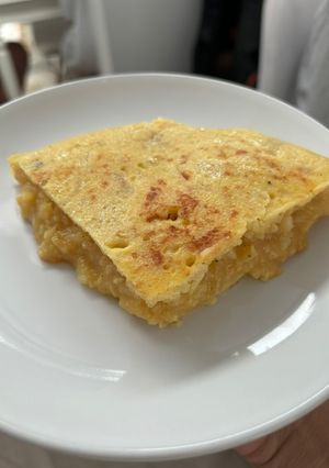 A picture of Spanish Potato Omelette with Caramelized Onion.