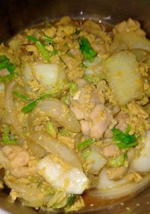 รูปของ ผัดผงกะหรี่ไก่ใส่ผักกาดขาว : Stir-fried chicken with curry powder and Chinese cabbage