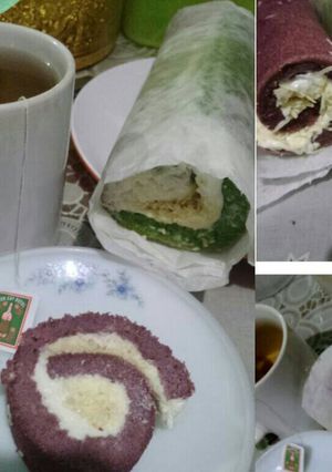 Foto resep Ketofy roll cake (taro dan pandan)