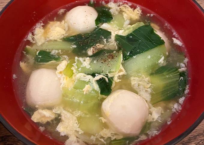 Just in 15 mins! Chinese style fish ball, bok choy and egg soup