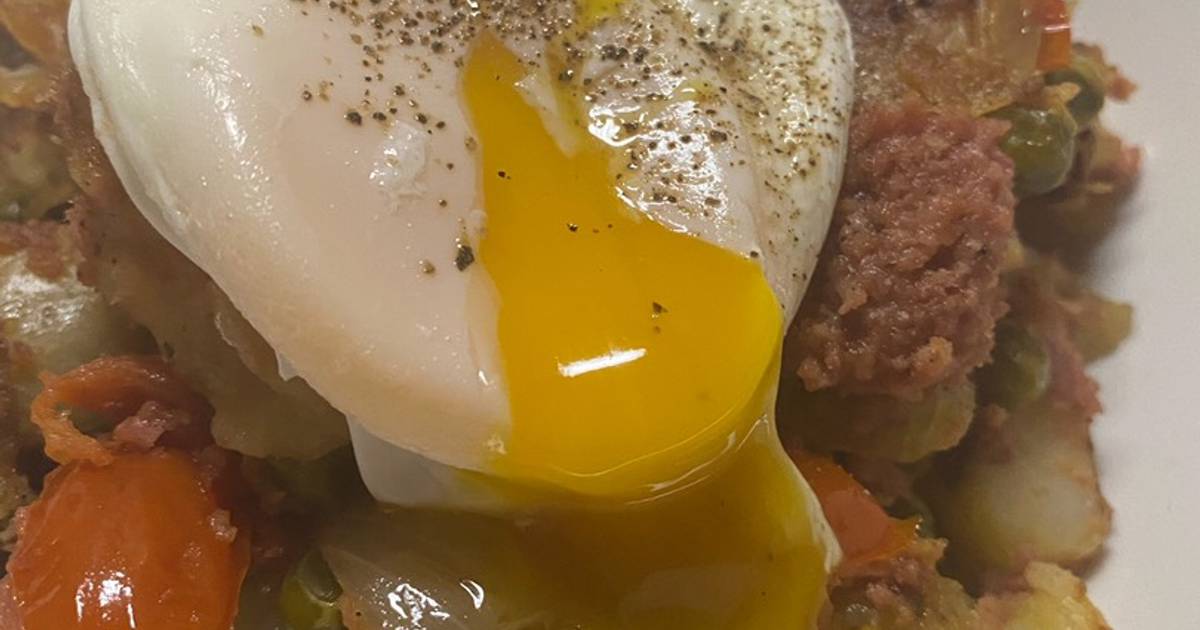Spicy Corned Beef Hash with Poached Egg Recipe by RECIPES FROM MY