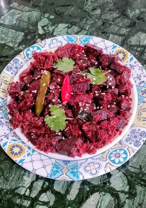 A picture of Beetroot Dry Curry With Sesame seeds and Coconut.