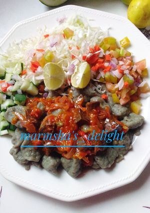 A picture of Danwake with hot liver sauce.