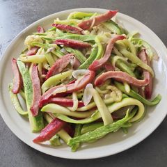 A picture of Zucchini with Red Sausage.