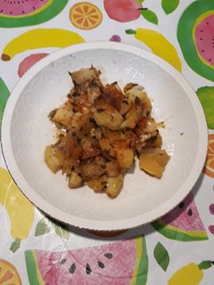 Una foto de Calabaza, patata y cebolla al horno con algas