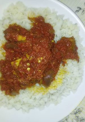 A picture of Rice and stew.