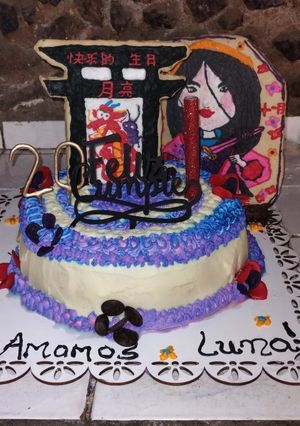 Una foto de Feliz cumpleaños Luna!!! Mulan toda para vos!!🎉🎉🎂🎂🎈🎈
