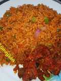 Jollof rice and sauced beef my way
