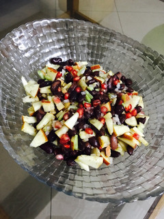 A picture of Red beans mixed fruit salad.