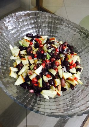 A picture of Red beans mixed fruit salad.