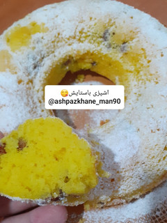 عکسی از دستور کیک یک تخم مرغی زعفرانی و کشمشی