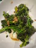 Purple sprouting broccoli with garlic, ginger and soy sauce